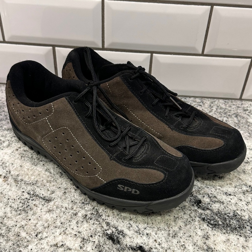 Shimano Mens 42 Cycling Shoes Brown Black Suede SPD Cleat Mountain Bike Commuter